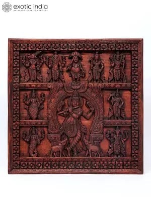 36" Large Dashavatara of Lord Vishnu | Wall Hanging Panel | Wood Carving