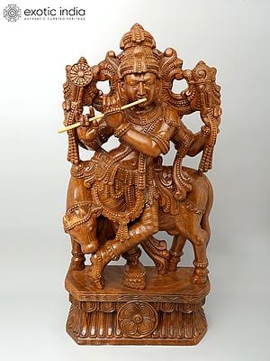 36" Large Venugopal Krishna | Wood Carving