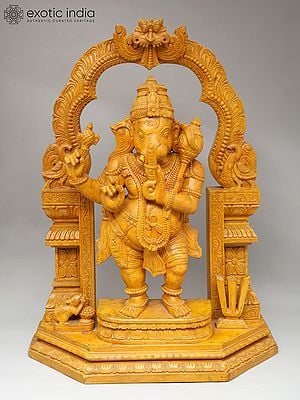 28" Adhyantha Prabhu (Half Ganesha Half Hanuman) | Wood Carving