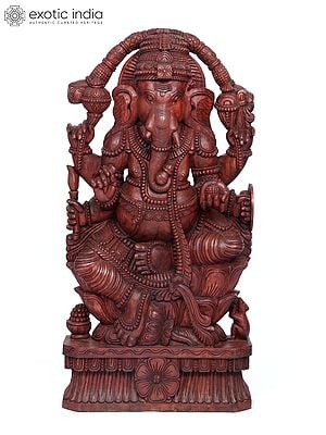 48" Large Four Armed Sitting Lord Ganesha | Wood Carving