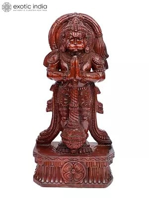 36" Large Standing Lord Hanuman in Namaskar Gesture | Wood Carving