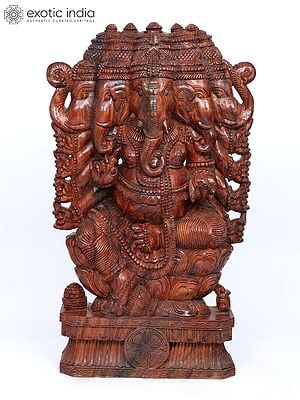 48" Ten Hands Panchamukhi Lord Ganesha | Wood Carving