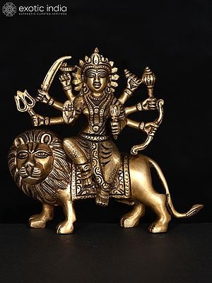 6" Small Brass Goddess Durga (Sherawali Maa) | Brass Statue