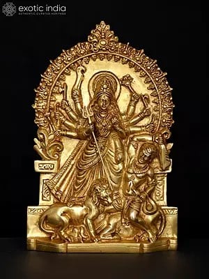 10" Mahishasuramardini (Goddess Durga) | Wall Hanging Brass Statue