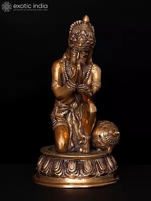 8" Sitting Pawan Putra Hanuman in Namaskar Gesture | Brass Statue