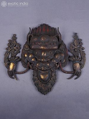 14" Tibetan Wall Hanging Wrathful Garuda Copper Mask From Nepal | Handmade