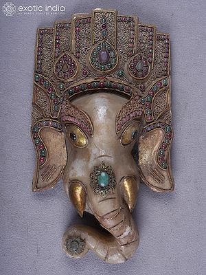 11" Crystal Ganesha Wall Hanging Mask With Inlay Work From Nepal | Handmade