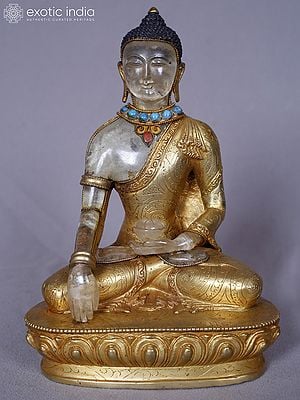 8" Seated Crystal Statue Of Lord Buddha In Bhumisparsha Gesture From Nepal