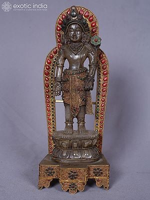 11" Lord Lokeshvara Standing On Pedestal Crystal Statue From Nepal