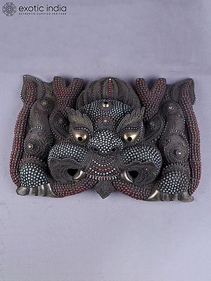 12" Wall Hanging Dragon Mask In Brass With Inlay Work | Home Decorative Item