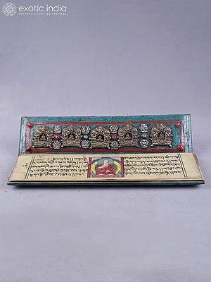 14" Tibetan Buddhist Book Cover In Brass With Inlay Work | Ritual Item