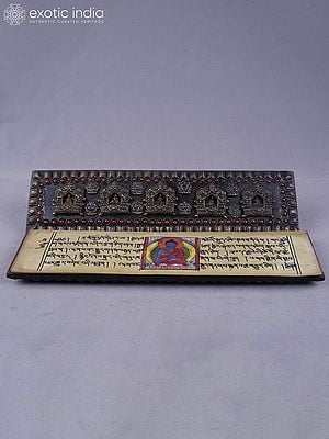 1" Ritual Engraved Tibetan Buddhist Book Cover In Brass With Inlay Work