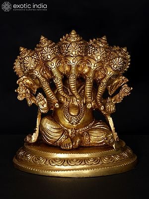 4" Small Sitting Panchamukh Lord Ganesha | Brass Statue