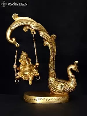 9" Lord Ganesha on Peacock Swing | Brass Statue