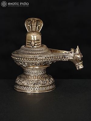 4" Small Superfine Nandi Shivalinga with Protecting Naag | Brass Statue