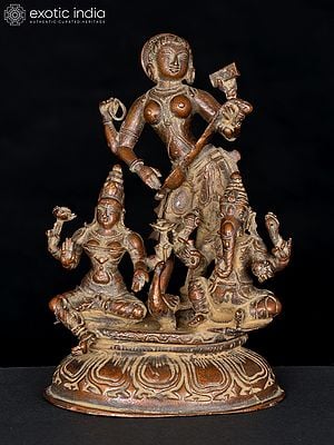 7" Lakshmi Ganesha Saraswati | Copper Statue