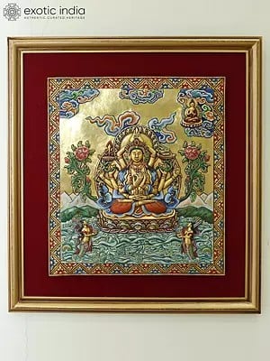 Tibetan Buddhist Namsangati Wall Hanging Thangka Frame Glitted In Copper