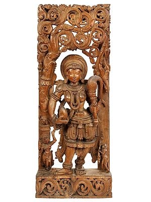 Large Wooden Hoysala Apsara Statue