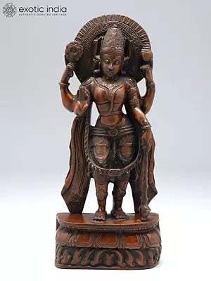 14" Standing Four Armed Vishnu In Brass | Handmade | Made In India