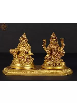 6" Goddess Lakshmi and Lord Kuber Statue in Brass | Handmade