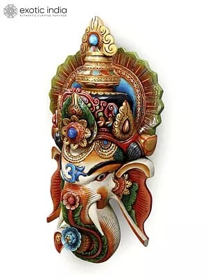 45" Superlarge Wooden Lord Ganesha Mask Wall Hanging