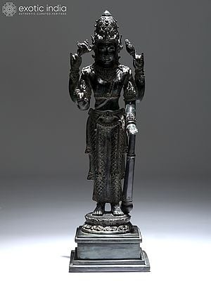 18" Brass Lord Vishnu Standing on Pedestal