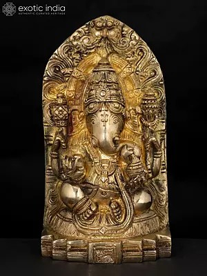 7" Brass Temple Ganesha | Indian Handcrafted Idol | Wall Hanging