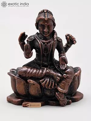 1" Small Devi Lakshmi Copper Statue Seated on Lotus