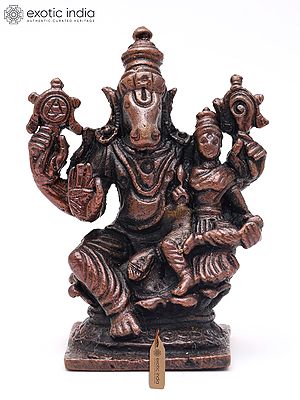 2" Small Lord Hayagriva Copper Statue with Devi Lakshmi