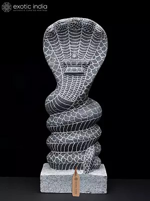 15" Five Headed Snake Hand Carved Granite Stone Statue