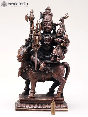 4" Small Pradosha Moorthy (Shiva Parvati Seated on Nandi) | Copper Statue