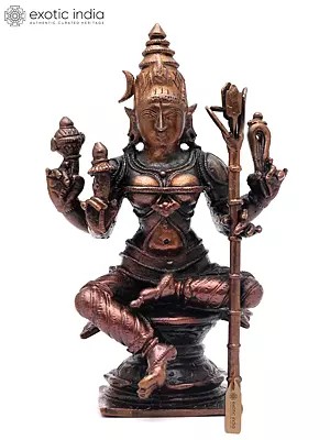 4" Small Sitting Goddess Rajarajeshvari (Tripura Sundari) | Copper Statue