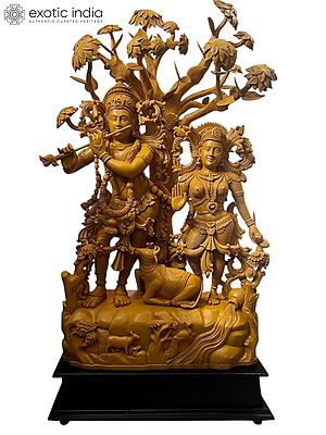 60" Shree Radha Krishna | Hand Carved Wood Statue | Exquisite Indian Art