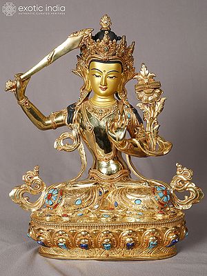 Lord Manjushree with Sword | Copper with Gold Plated | Handmade Exquisite Art