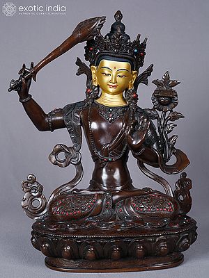 Lord Manjushree Idol - Nepali Buddhist Deity | Copper with Gold Plated | Handmade Exquisite Art