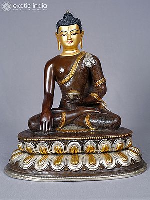 Lord Shakyamuni Buddha Idol | Copper with Gold and Silver Plated | Handmade Exquisite Art