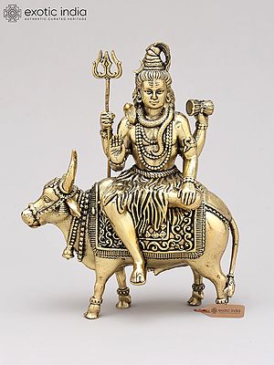 6" Small Superfine Blessing Lord Shiva Seated on Nandi | Brass Statue