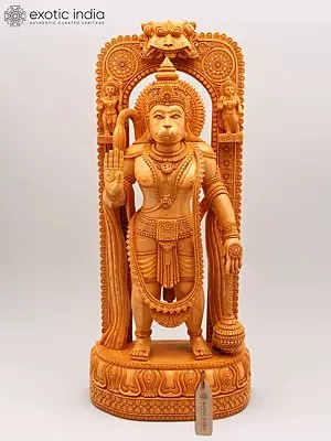 21" Standing Lord Hanuman Statue with Beautifully Carved Prabhavali with Lord Rama and Devi Sita