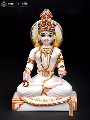10" Sitting Devi Annapurna - Hindu Goddess of Food and Nourishment | White Marble Statue