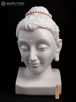 15" White Marble Buddha Head Sculpture