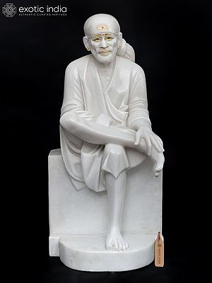 36" Large Shirdi Sai Baba in Seated Gesture | Marble Statue | Made in India