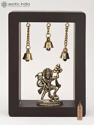 7" Superfine Sanjivani Hanuman | Wood Framed Brass Sculpture | Wall Hanging