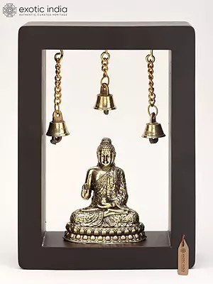 7" Superfine Blessing Buddha | Wood Framed Brass Sculpture | Wall Hanging