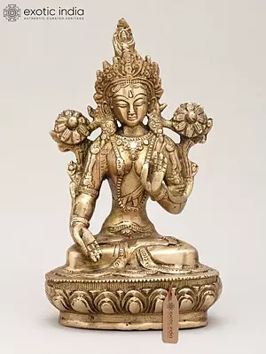 8" Tibetan Buddhist Goddess White Tara | Brass Statue