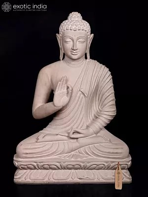 30" Meditative Lord Buddha Seated in Vitarka Mudra | Sand Stone Statue | Made in India