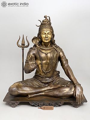 40" Large Lord Shiva Seated in Meditative and Blessing Posture | Brass Sculpture