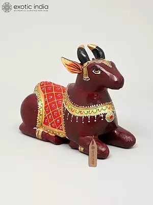 9" Hand-Painted Nandi Staute in Wood