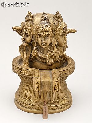 6" Small Trimukhi Shiva Mukhalingam in Brass