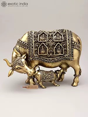 9" Superfine Cow and Calf with Ashtalakshmi | Brass Statue