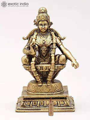 3" Small Lord Ayyappan Seated on Pedestal in Yogic Posture | Handmade | Copper Statue